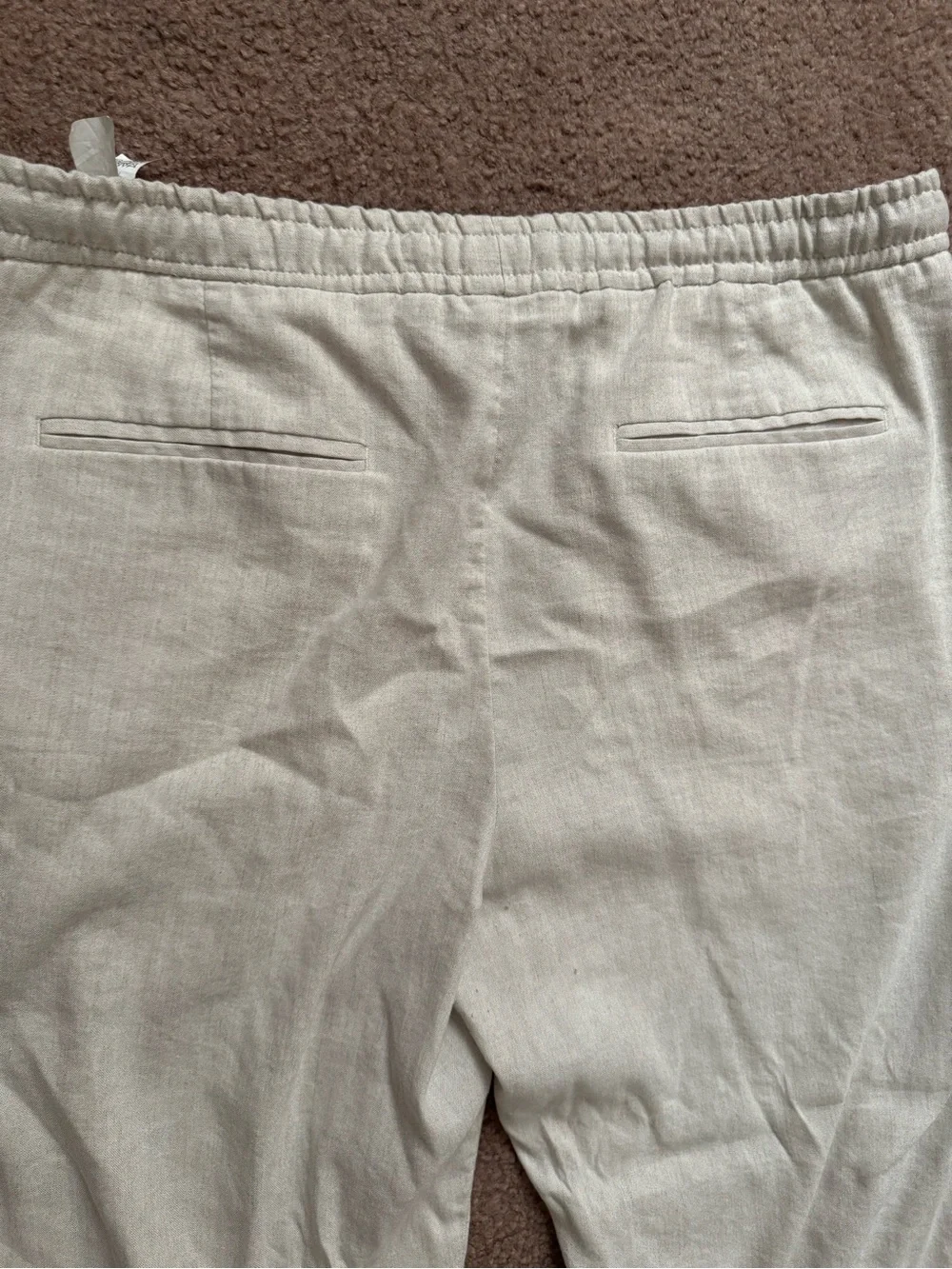Zara Women’s Casual Drawstring Linen Pants - Light Beige